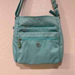 Beside-U RFID Blocking Teal Green Medium Crossbody Bag Hand Sewn Nylon EUC
